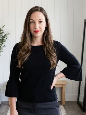 August Silk Bell Sleeve Black Knit Top Medium | Quiet Luxury | Dark Academia